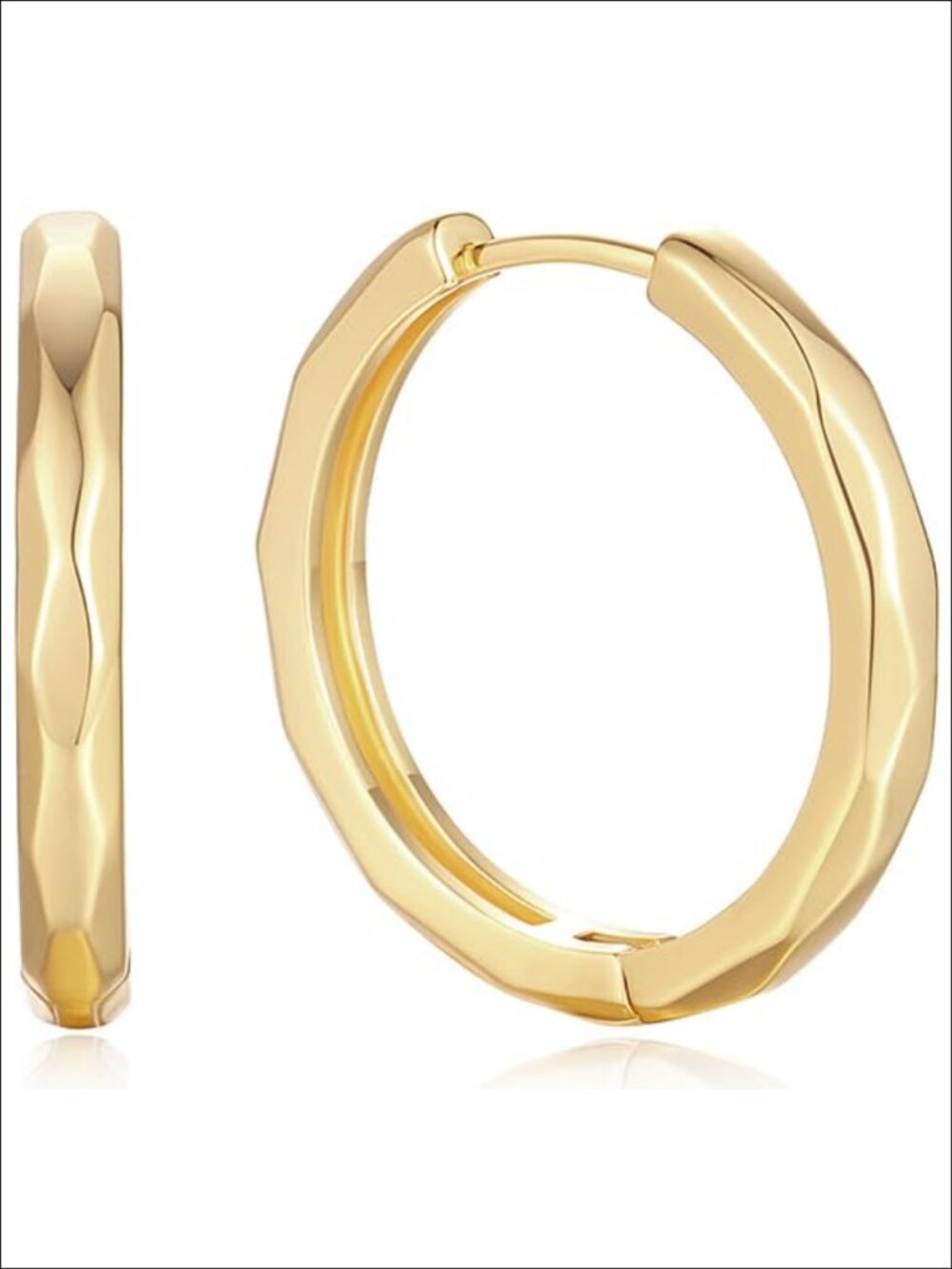 14K Gold Plated Rhombic-Cut Hoop Earrings Hinged Geometric Small Huggie